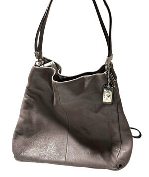 Coach Shoulder Handbag Purse Madison Phoebe Genuine Leather Gray Quartz Bag NWT